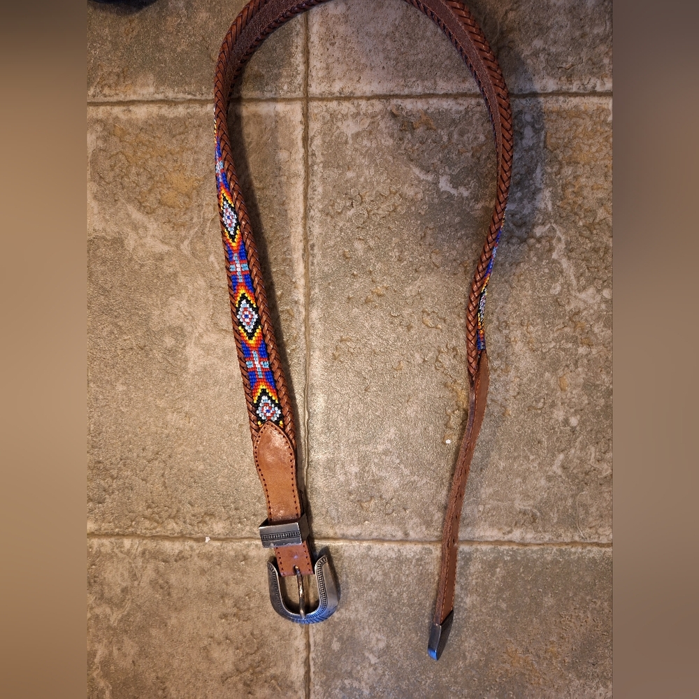 Vintage Brighton Southwestern Beaded Argyle belt 34